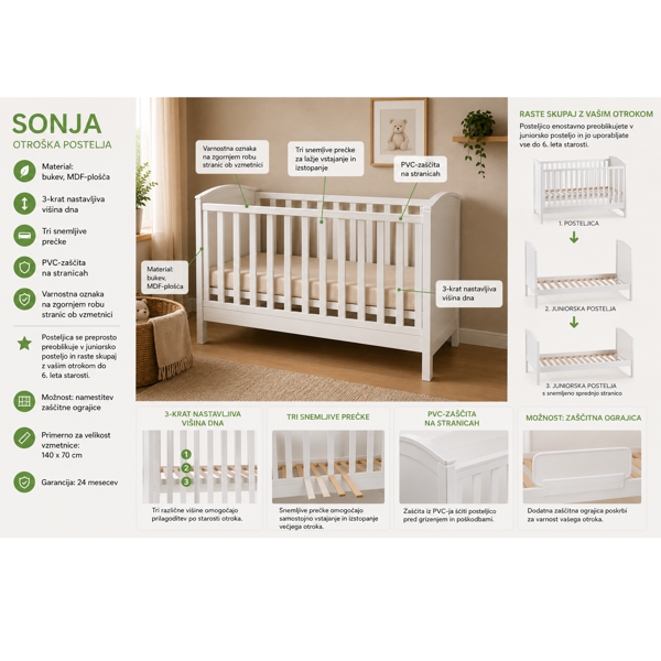 Otroška postelja Sonja funkcionalnosti