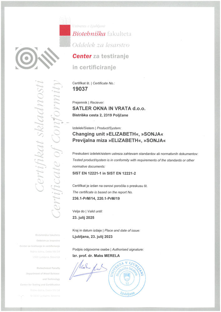 Certifikat Elizabeth Sonja komoda