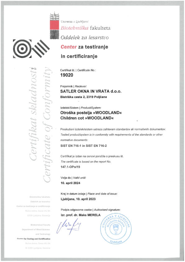 Certifikat Woodland posteljica